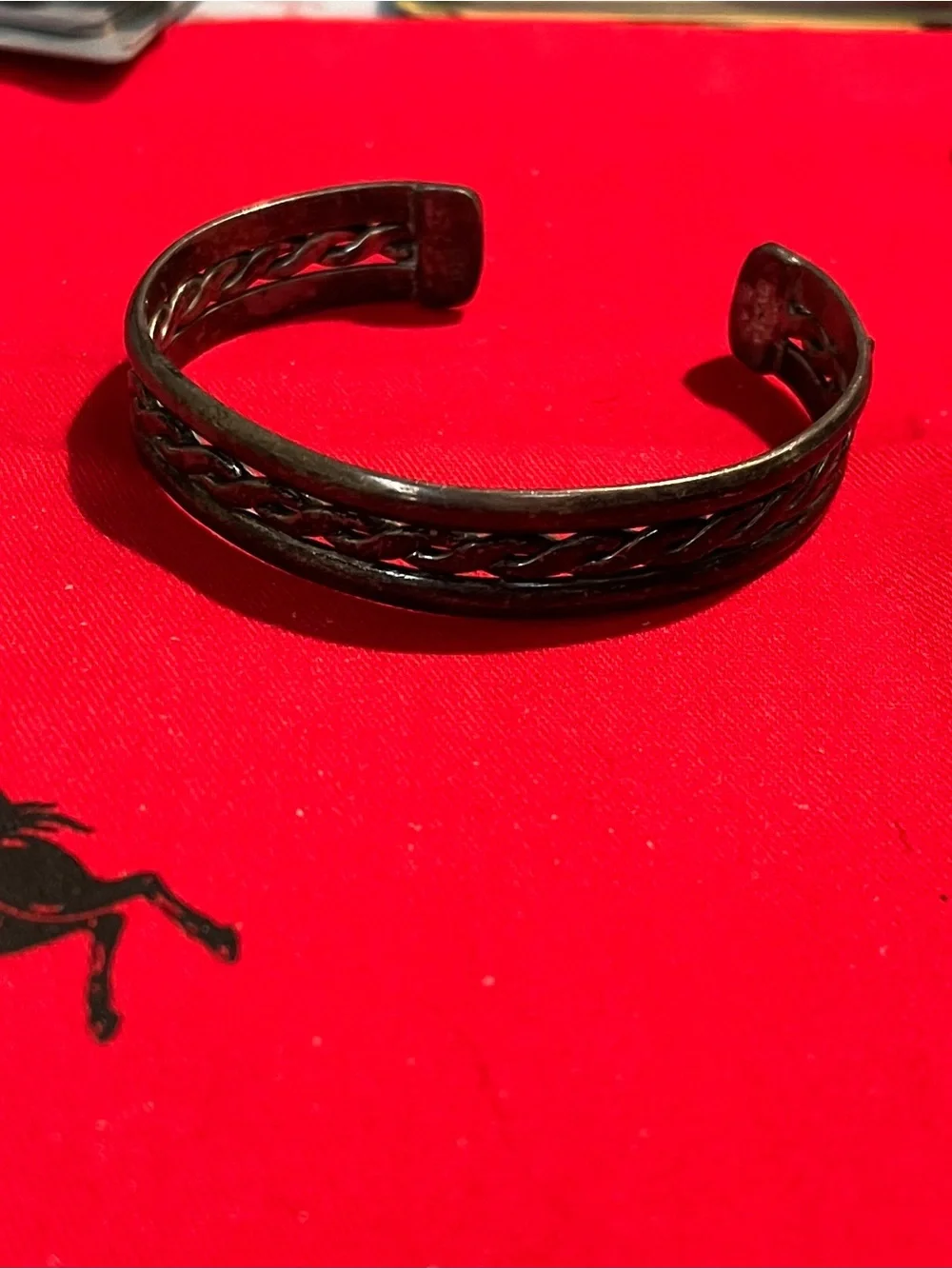 Vintage Southwest Sterling Silver Braided Hand Stamped Triple Row Cuff Bracelet